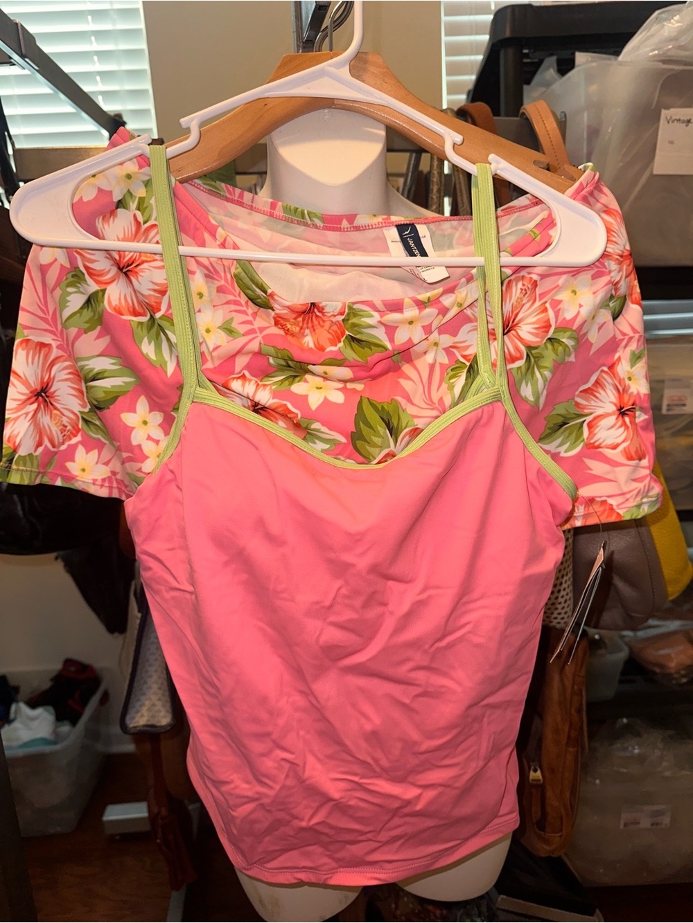 Jantzen Swim Wear Hibiscus Palm Floral Design Large